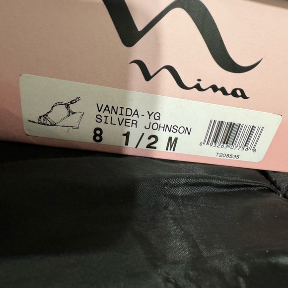 Nina pre owned Strap Silver Wedge Heels With Gems sku 16​ - Picture 2 of 9